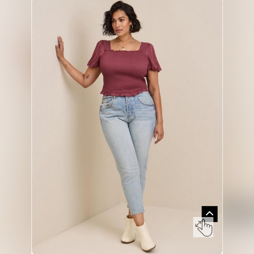 Torrid Stretch Challis Smocked Puff Sleeve Crop Top Size 5 (5X) - Picture 4 of 5